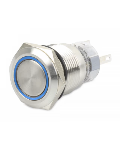 Hella 8HG958455011 Push Button Switch Off/On 12V 5amp 5 Pin Terminal Stainless Steel - Blue