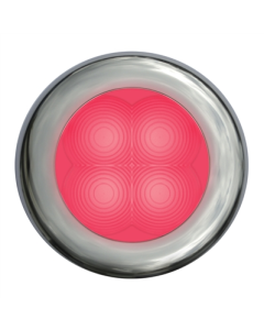 Hella Red LED Round Courtesy Lamp - Satin Stainless Steel Rim (12V)